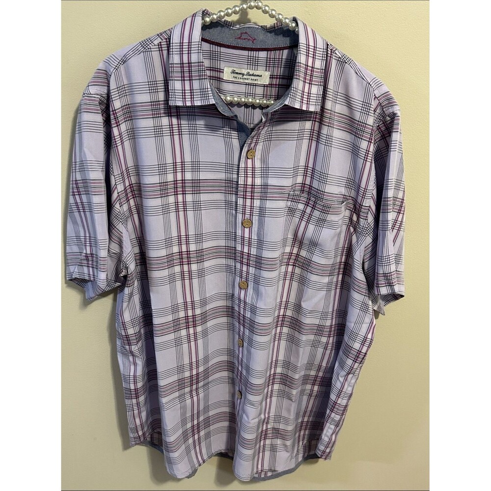 Tommy Bahama The Coconut Point Purple Plaid Camp Shirt Large